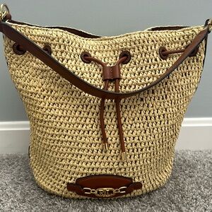 Straw and leather Ralph Lauren hobo bag